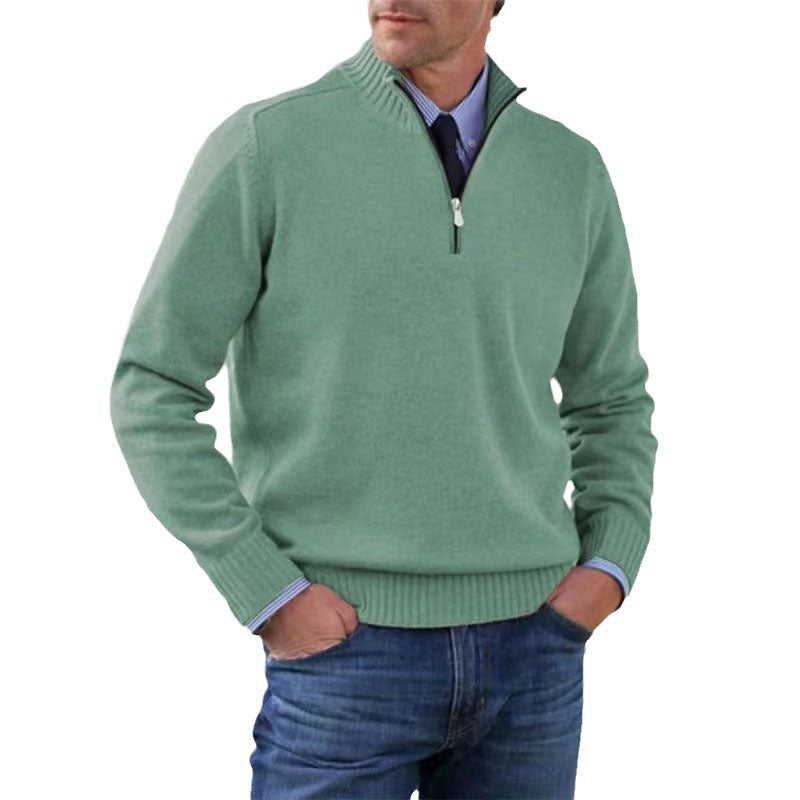 Piotr | Soft and warm men's cotton sweater with a mock turtleneck and zipper
