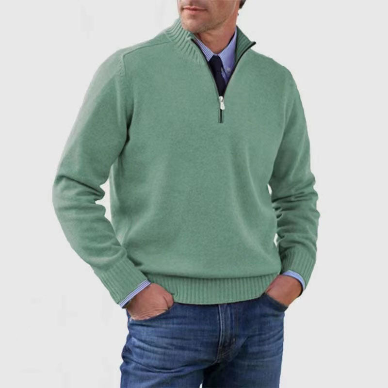 Piotr | Soft and warm men's cotton sweater with a mock turtleneck and zipper