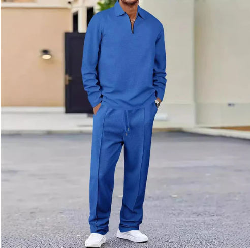 Men's waffle knit set: sweatshirt & straight leg trousers