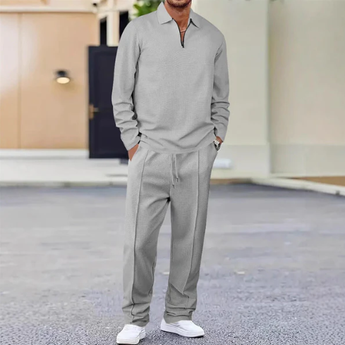 Men's waffle knit set: sweatshirt & straight leg trousers