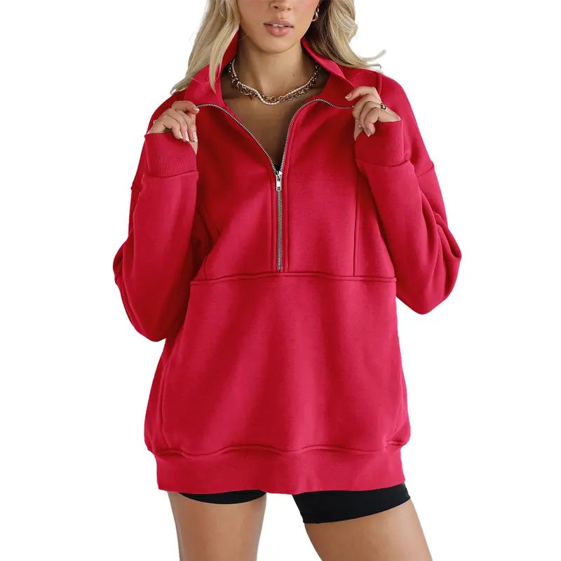 Women's Half Zip Sweatshirts Fleece Stand Collar Long Sleeve