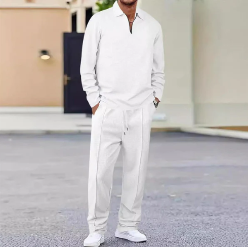 Men's waffle knit set: sweatshirt & straight leg trousers