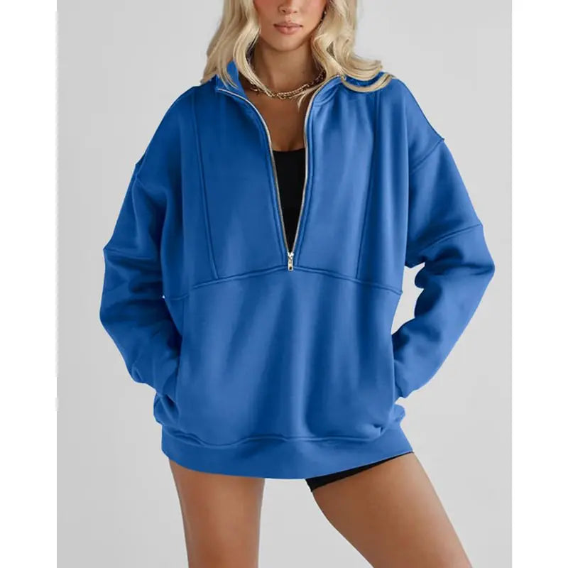 Women's Half Zip Sweatshirts Fleece Stand Collar Long Sleeve