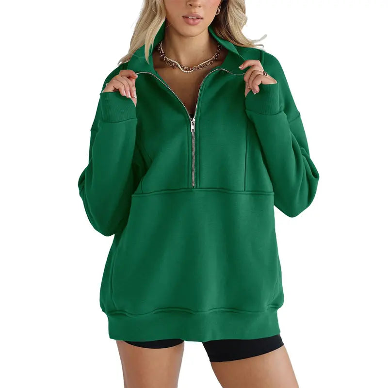 Women's Half Zip Sweatshirts Fleece Stand Collar Long Sleeve