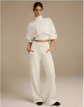 Modal soft and warm curved bubble hem, waist-length loose ribbed cuffs, turtleneck suit