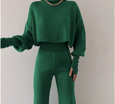 Modal soft and warm curved bubble hem, waist-length loose ribbed cuffs, turtleneck suit