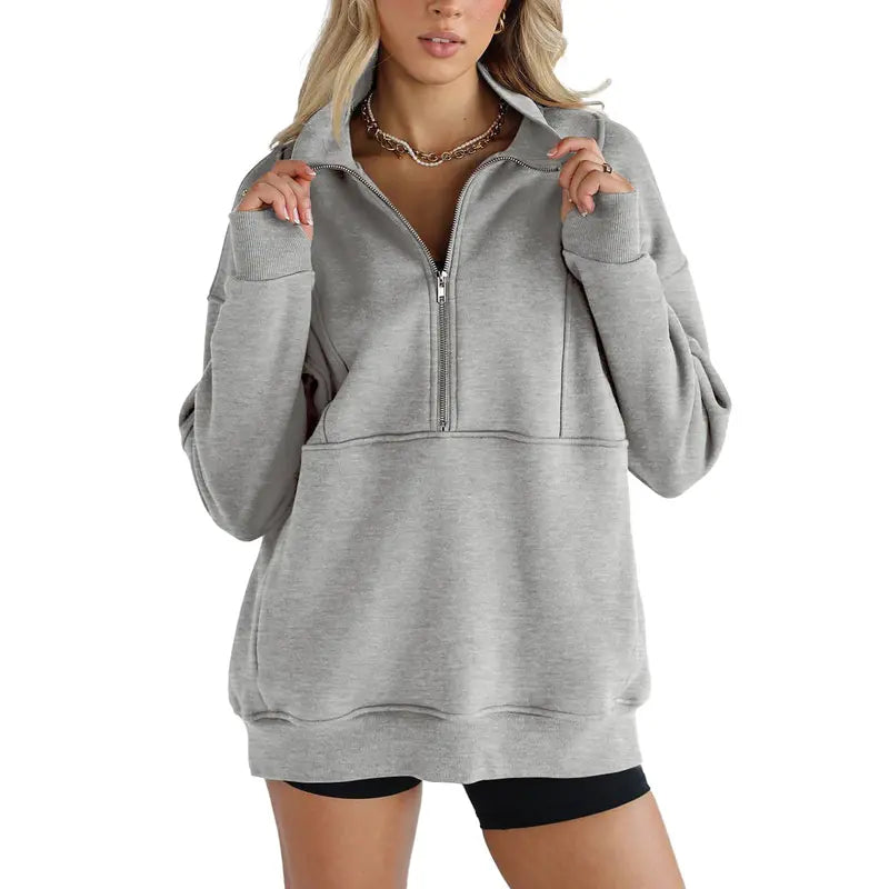 Women's Half Zip Sweatshirts Fleece Stand Collar Long Sleeve