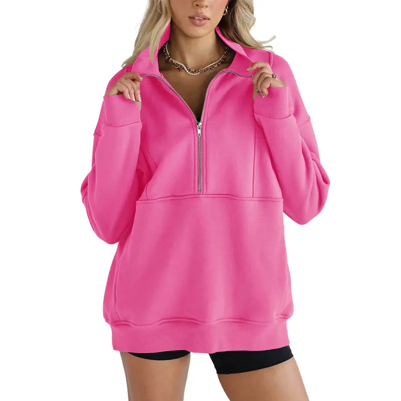 Women's Half Zip Sweatshirts Fleece Stand Collar Long Sleeve