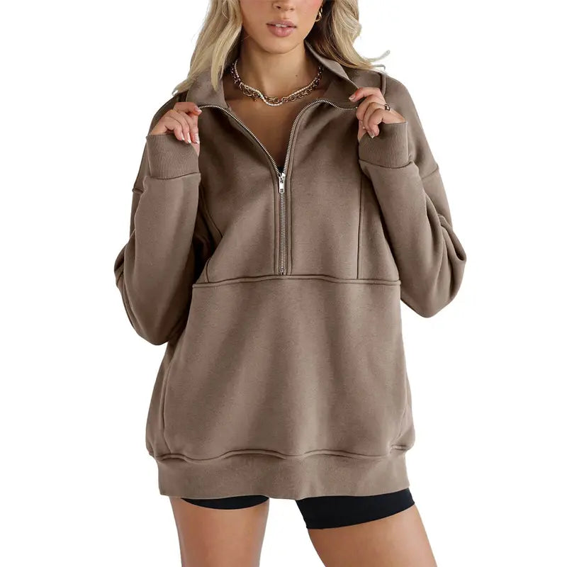 Women's Half Zip Sweatshirts Fleece Stand Collar Long Sleeve