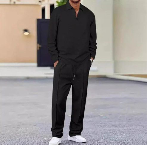Men's waffle knit set: sweatshirt & straight leg trousers