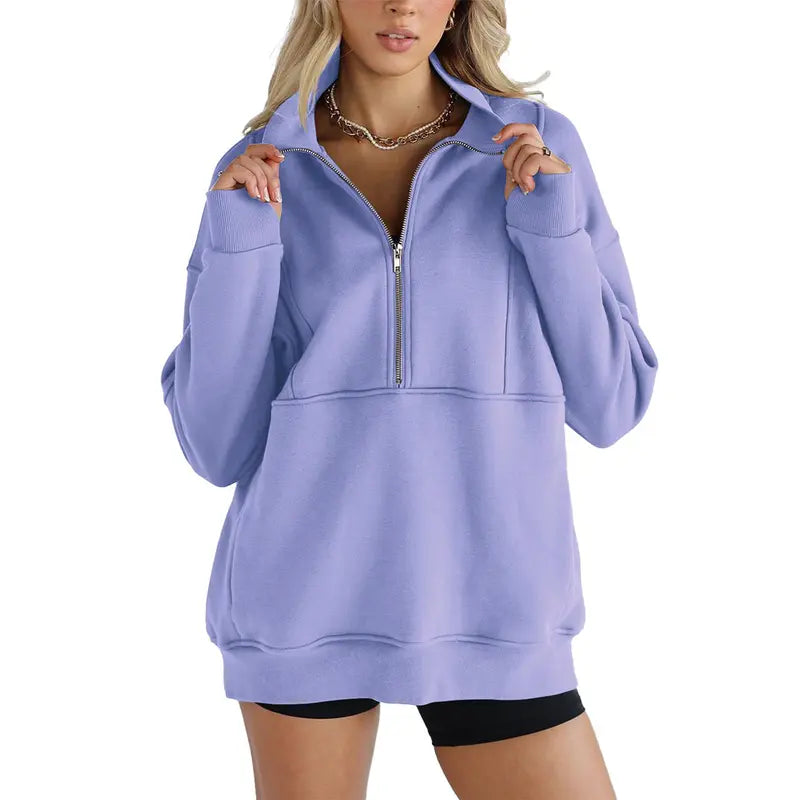 Women's Half Zip Sweatshirts Fleece Stand Collar Long Sleeve